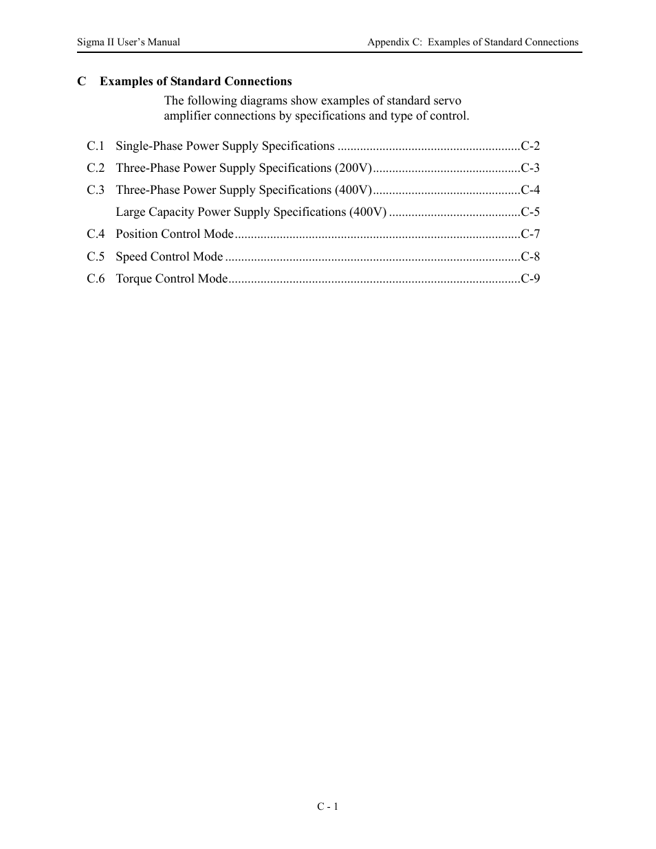 C examples of standard connections | Yaskawa Sigma II Series Servo System User Manual | Page 467 / 492