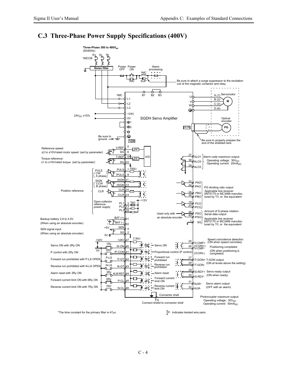 C.3 three-phase power supply specifications (400v) | Yaskawa Sigma II Series Servo System User Manual | Page 470 / 492