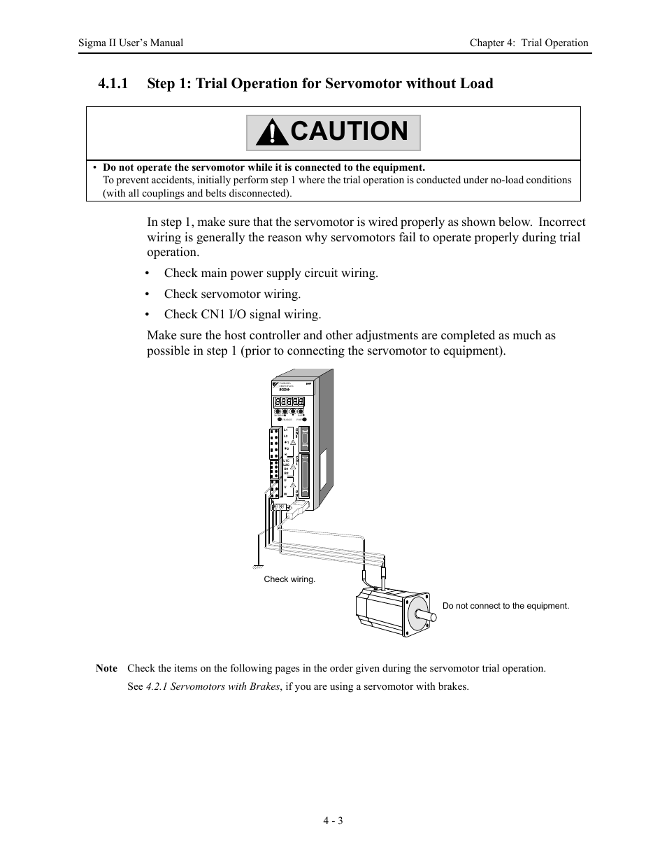 Caution | Yaskawa Sigma II Series Servo System User Manual | Page 75 / 492