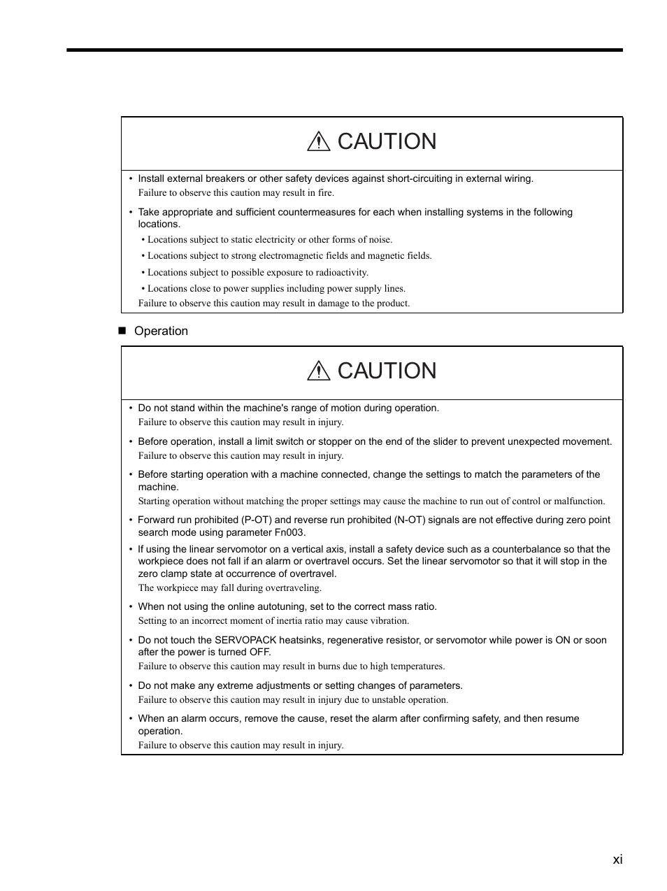 Caution | Yaskawa SGDH Linear Sigma Series User Manual | Page 11 / 425