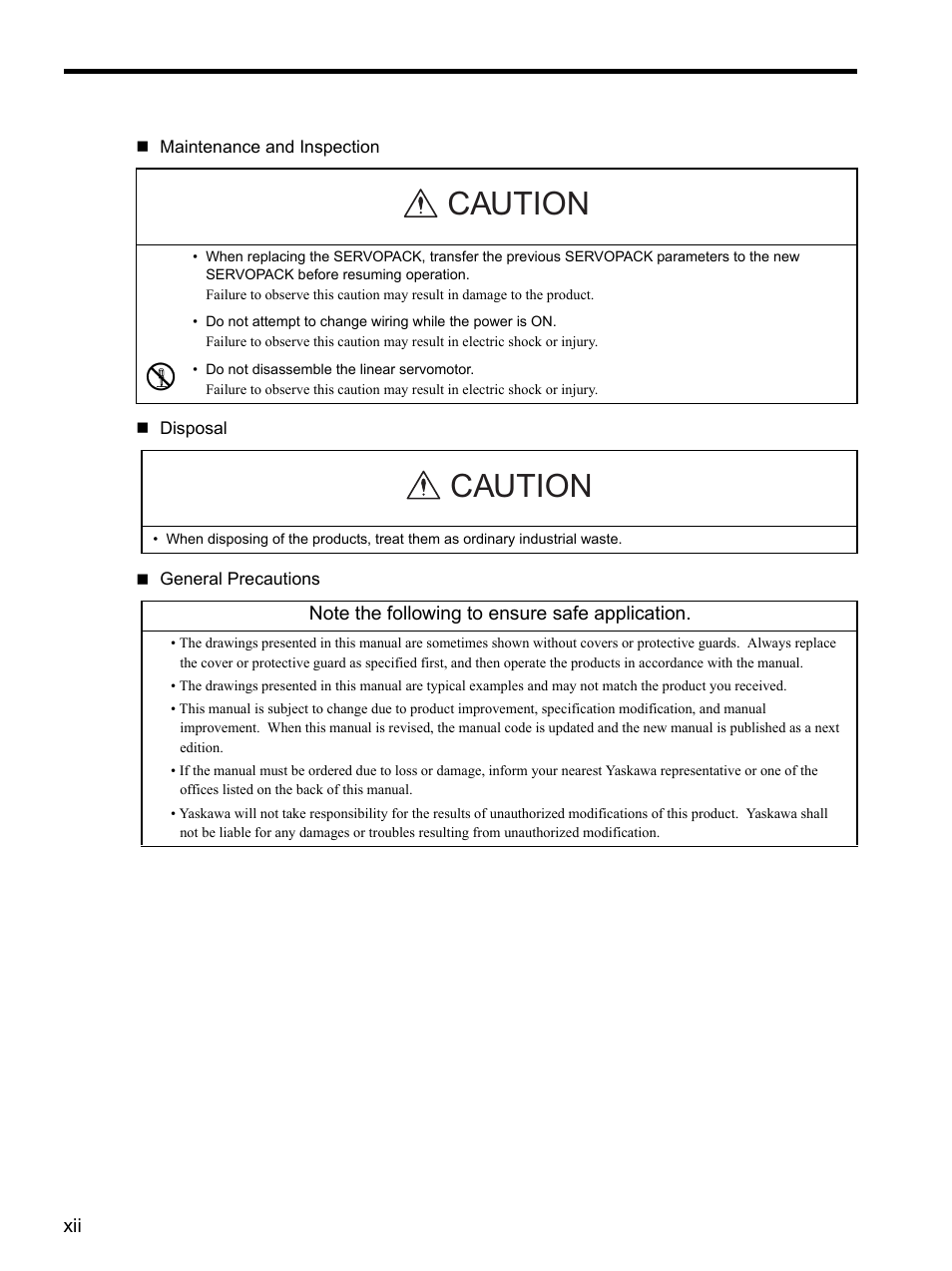 Caution | Yaskawa SGDH Linear Sigma Series User Manual | Page 12 / 425