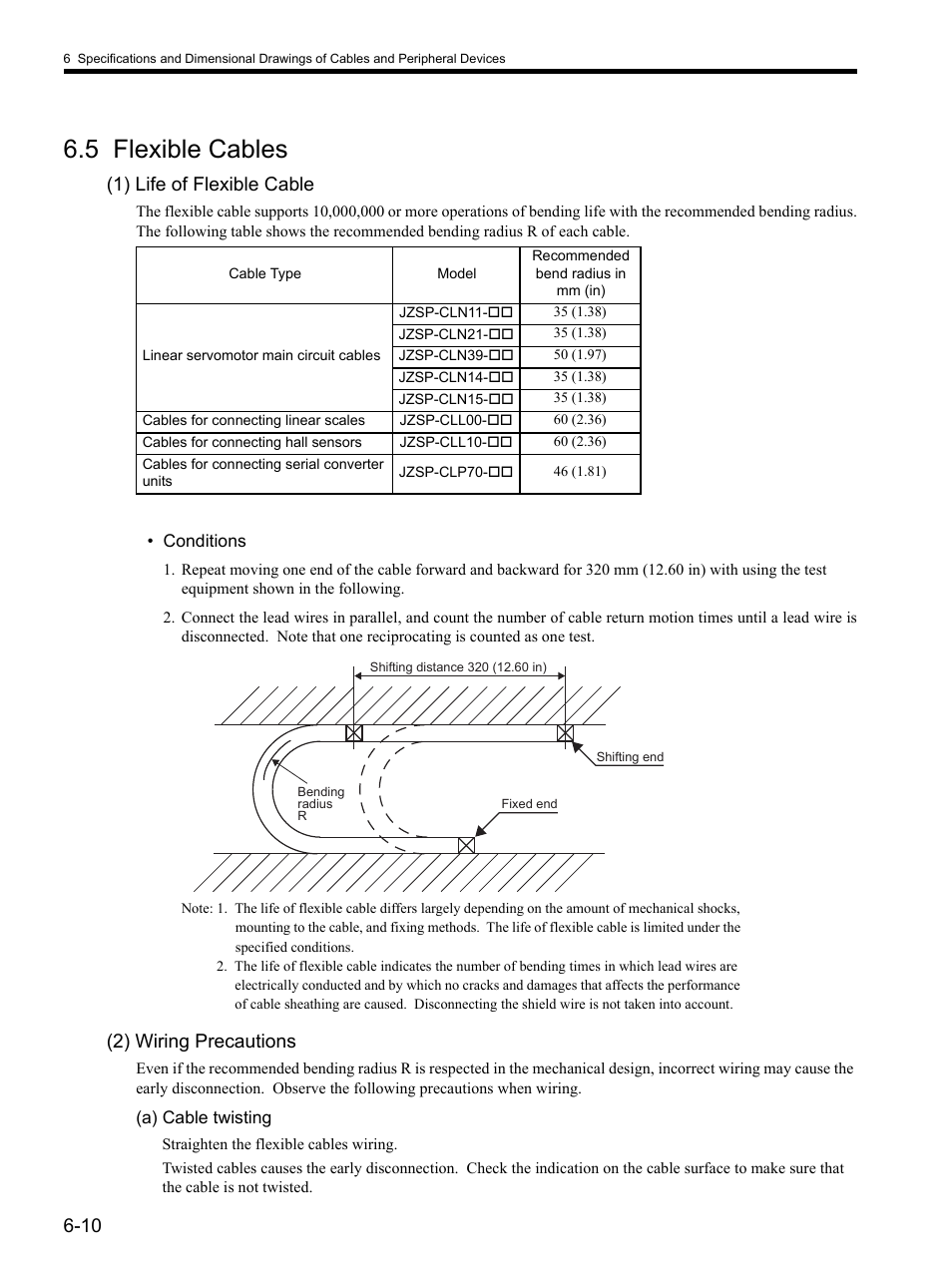 5 flexible cables, 5 flexible cables -10, 1) life of flexible cable | 2) wiring precautions | Yaskawa SGDH Linear Sigma Series User Manual | Page 138 / 425