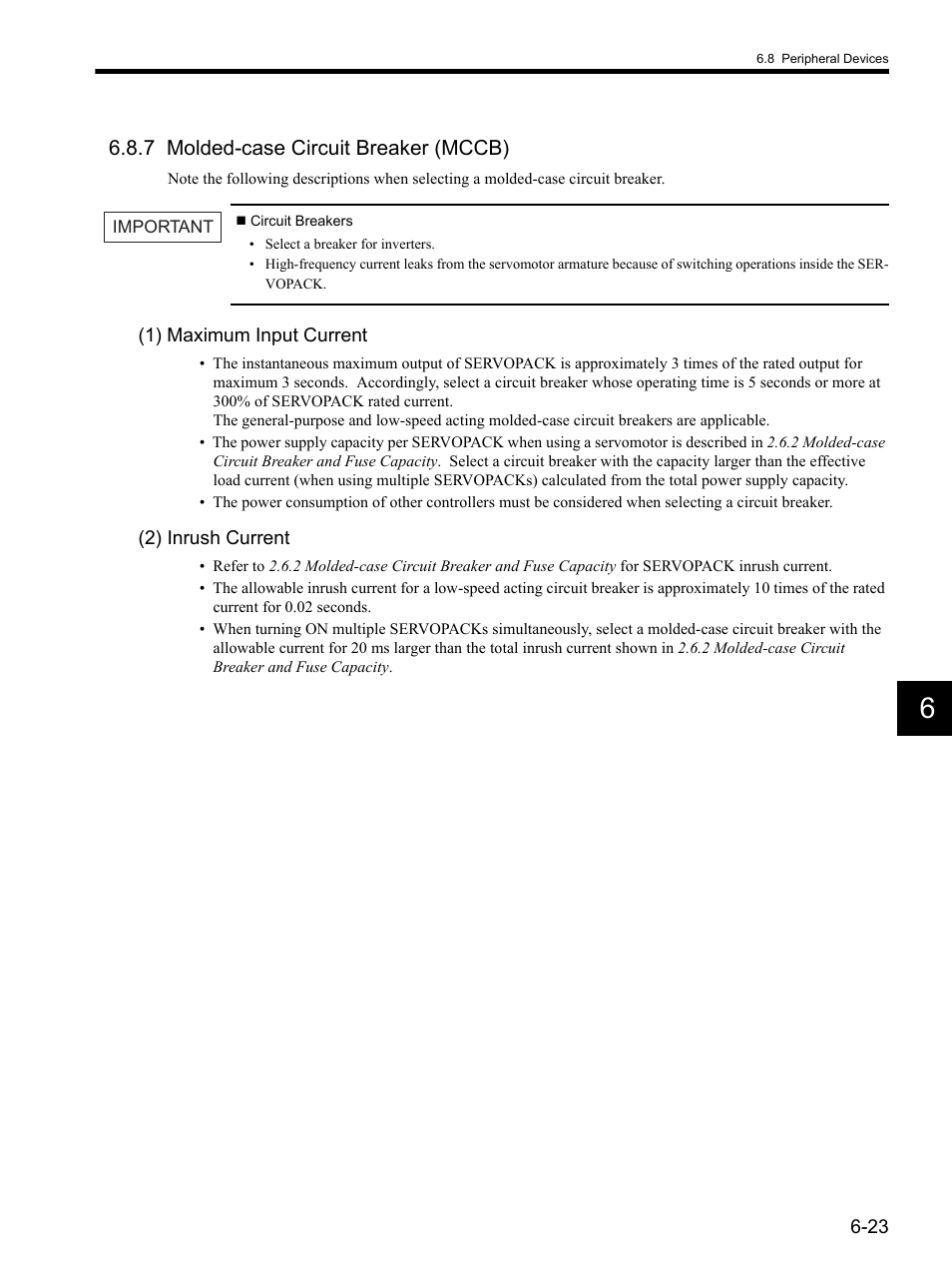 7 molded-case circuit breaker (mccb), 7 molded-case circuit breaker (mccb) -23 | Yaskawa SGDH Linear Sigma Series User Manual | Page 151 / 425