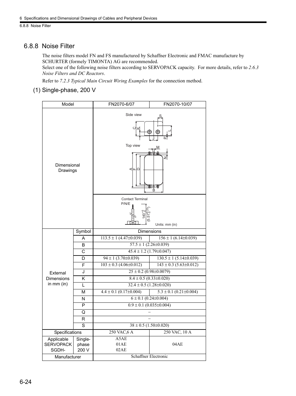 8 noise filter, 8 noise filter -24, 1) single-phase, 200 v | Yaskawa SGDH Linear Sigma Series User Manual | Page 152 / 425