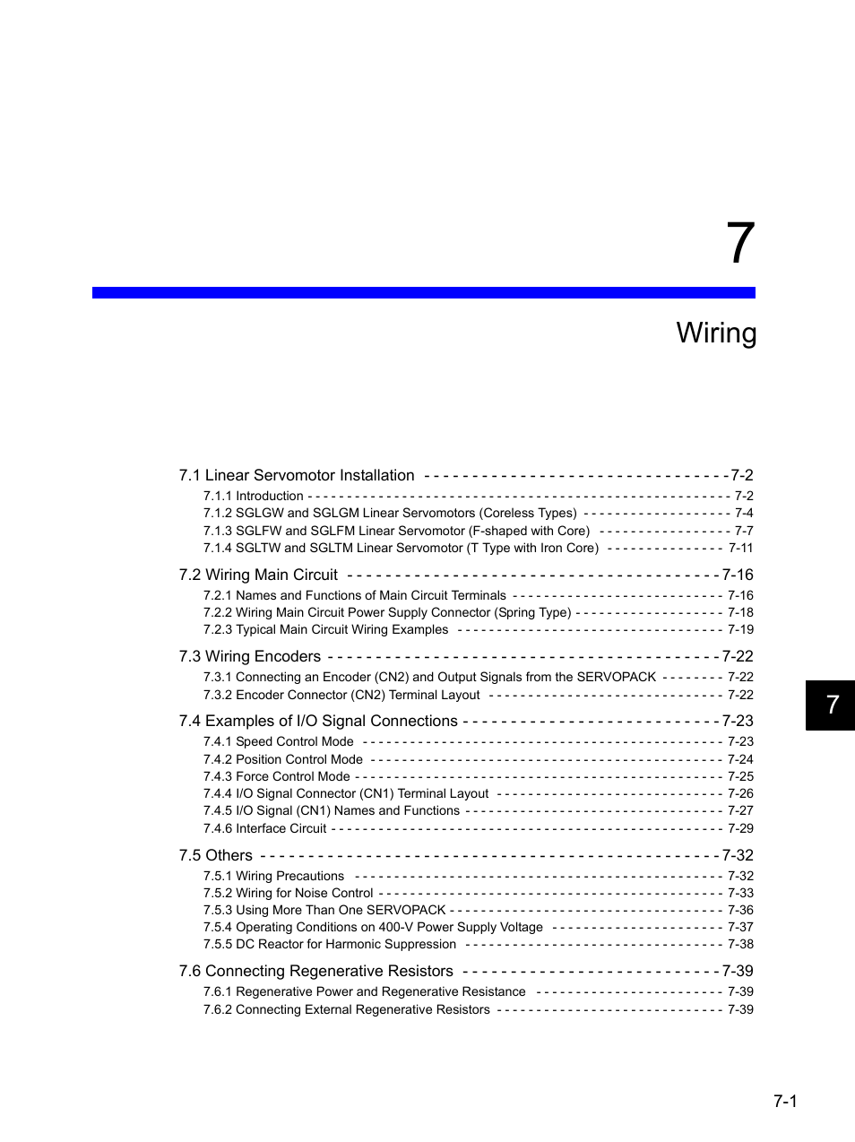 7 wiring, Wiring | Yaskawa SGDH Linear Sigma Series User Manual | Page 165 / 425