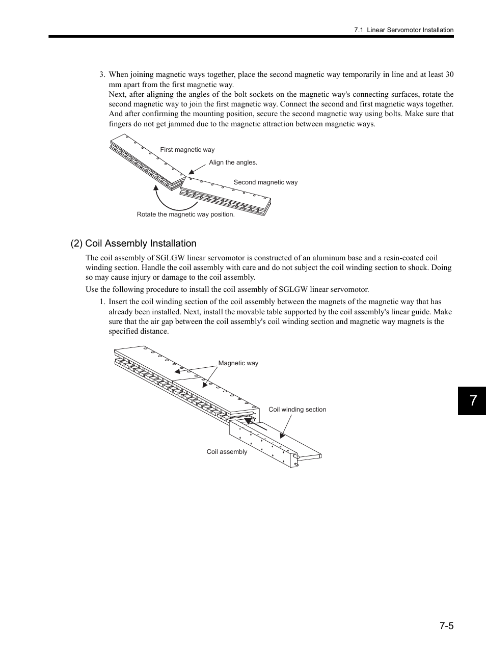 2) coil assembly installation | Yaskawa SGDH Linear Sigma Series User Manual | Page 169 / 425