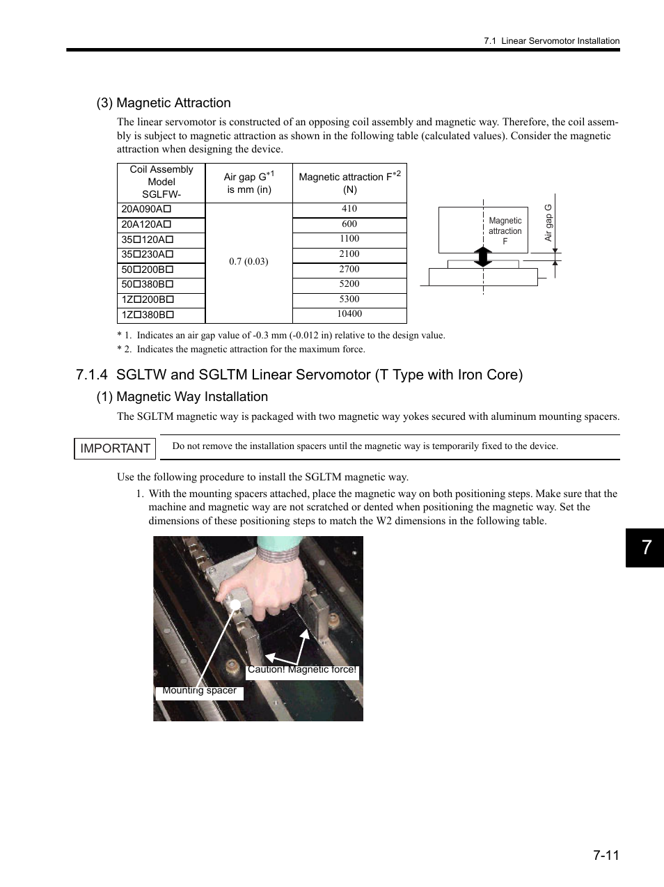 3) magnetic attraction, 1) magnetic way installation | Yaskawa SGDH Linear Sigma Series User Manual | Page 175 / 425
