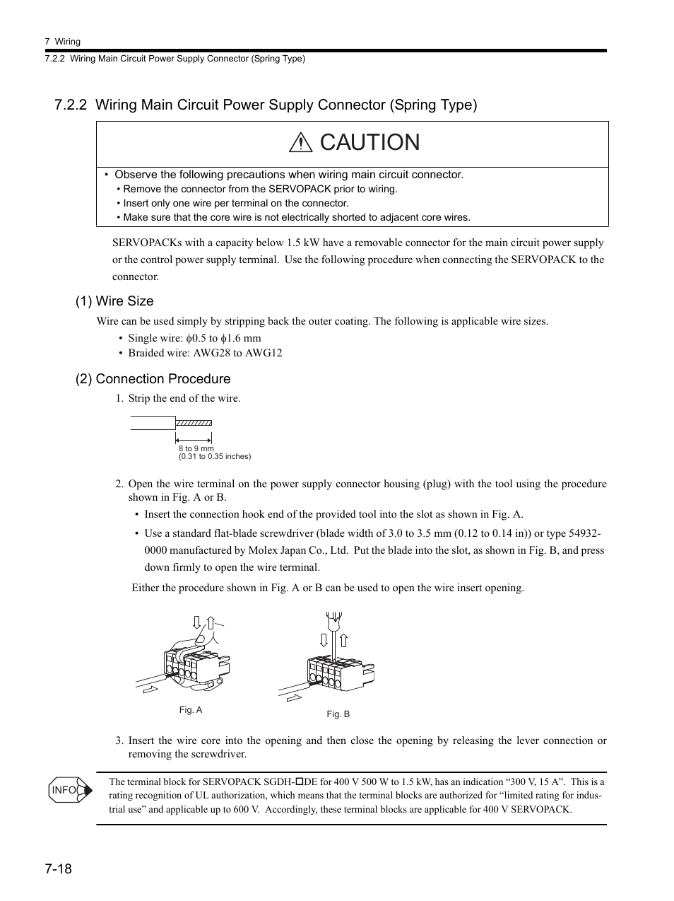 Caution, 1) wire size, 2) connection procedure | Yaskawa SGDH Linear Sigma Series User Manual | Page 182 / 425