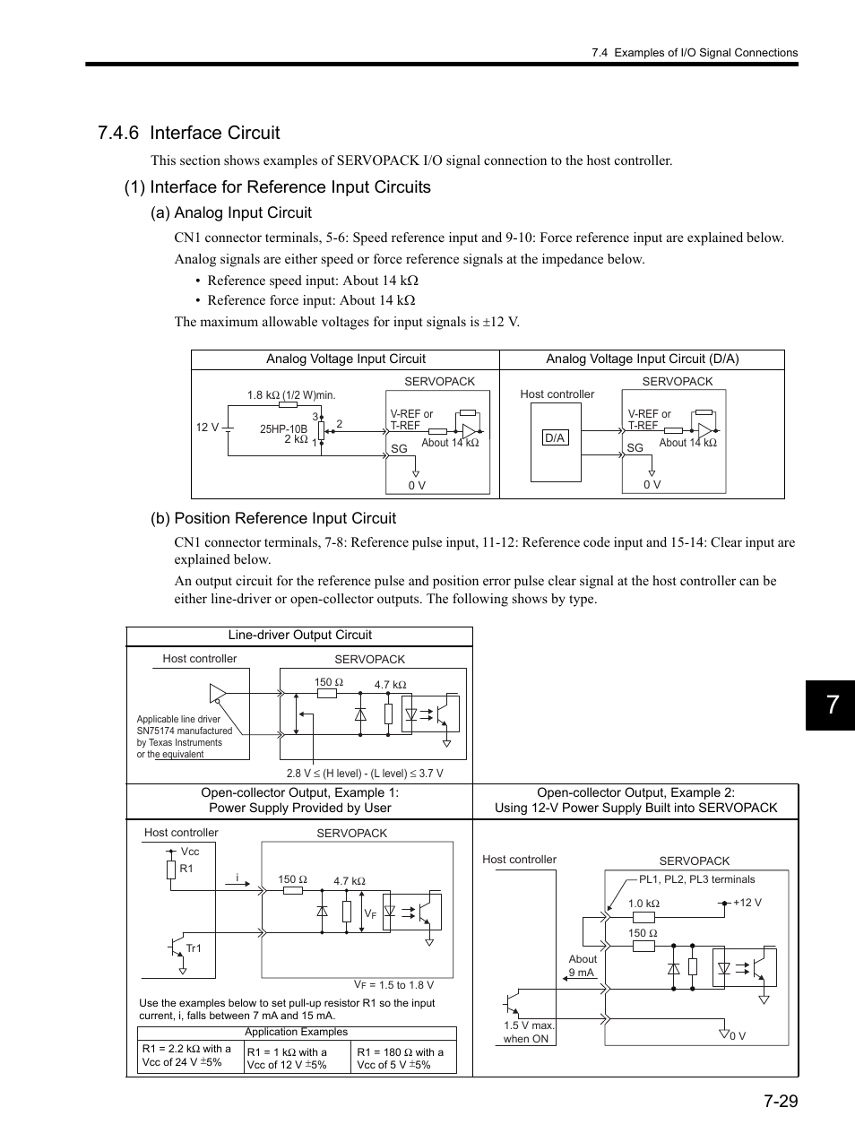 6 interface circuit, 6 interface circuit -29, 1) interface for reference input circuits | A) analog input circuit, B) position reference input circuit | Yaskawa SGDH Linear Sigma Series User Manual | Page 193 / 425