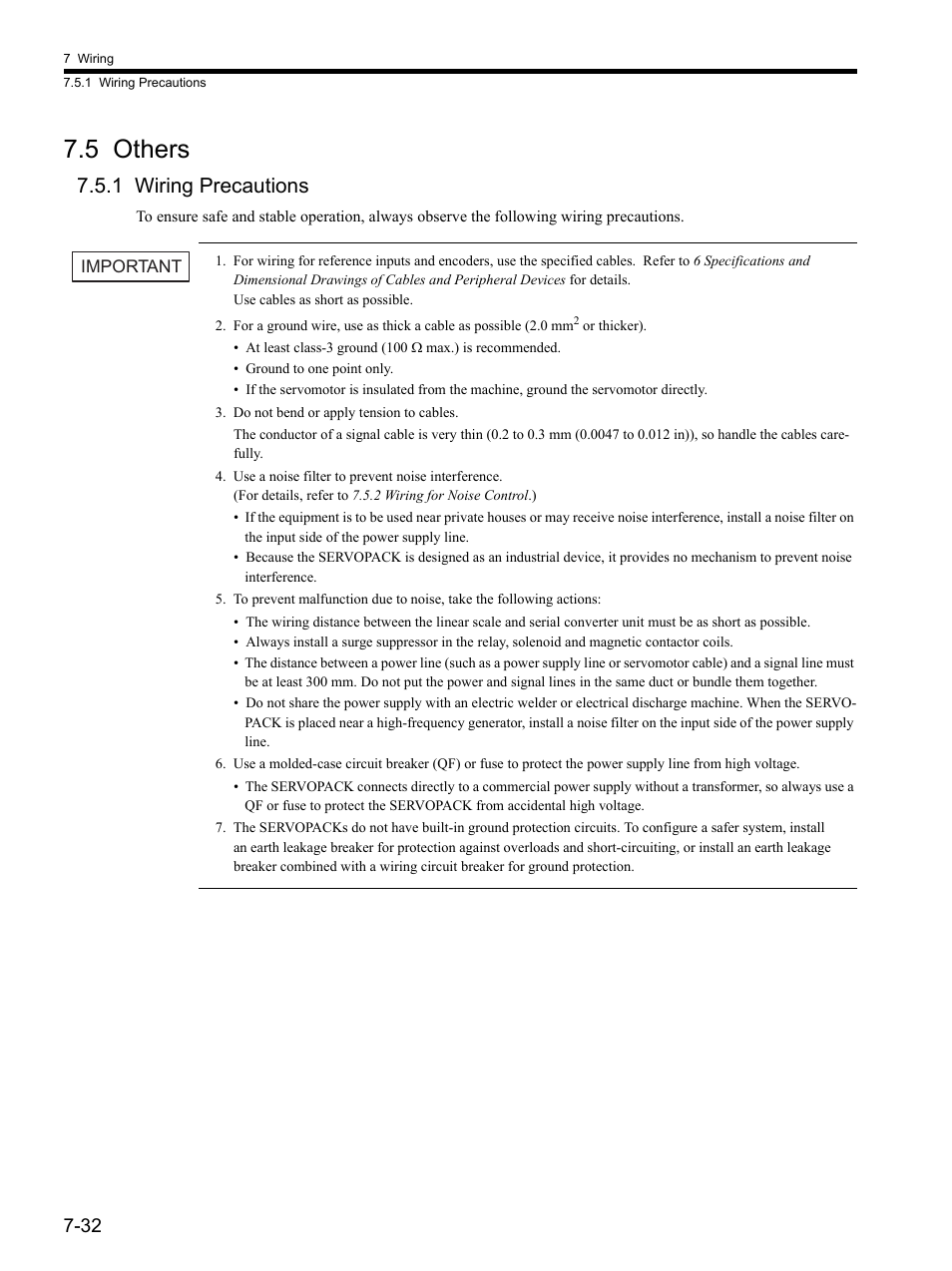 5 others, 1 wiring precautions, 5 others -32 | 1 wiring precautions -32 | Yaskawa SGDH Linear Sigma Series User Manual | Page 196 / 425