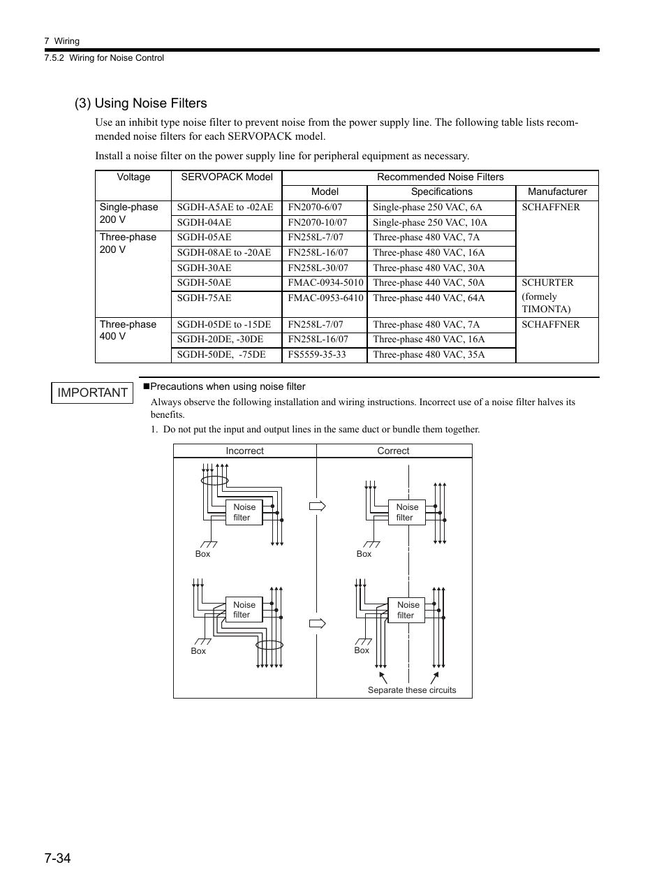 34 (3) using noise filters | Yaskawa SGDH Linear Sigma Series User Manual | Page 198 / 425