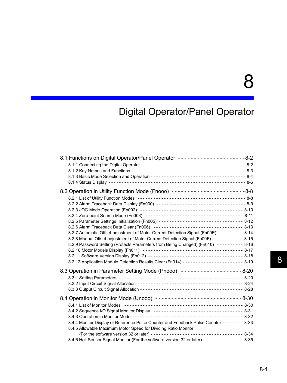 8 digital operator/panel operator, Digital operator/panel operator | Yaskawa SGDH Linear Sigma Series User Manual | Page 209 / 425
