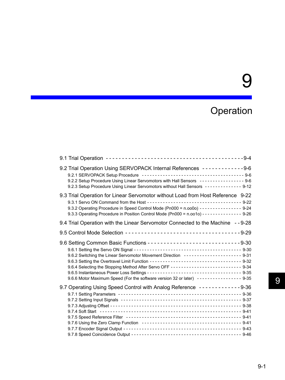 9 operation, Operation | Yaskawa SGDH Linear Sigma Series User Manual | Page 245 / 425