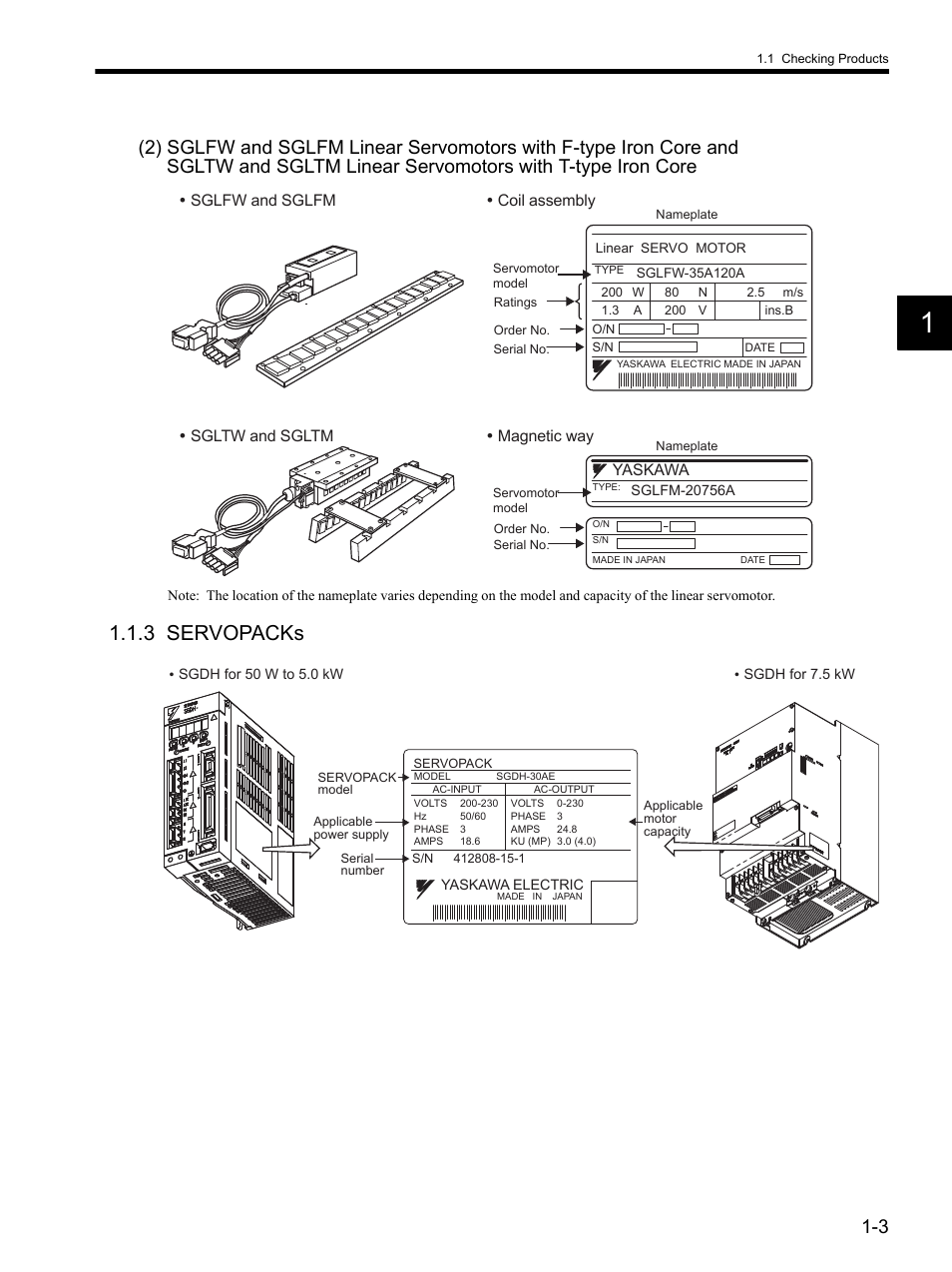 3 servopacks, 3 servopacks -3 | Yaskawa SGDH Linear Sigma Series User Manual | Page 25 / 425