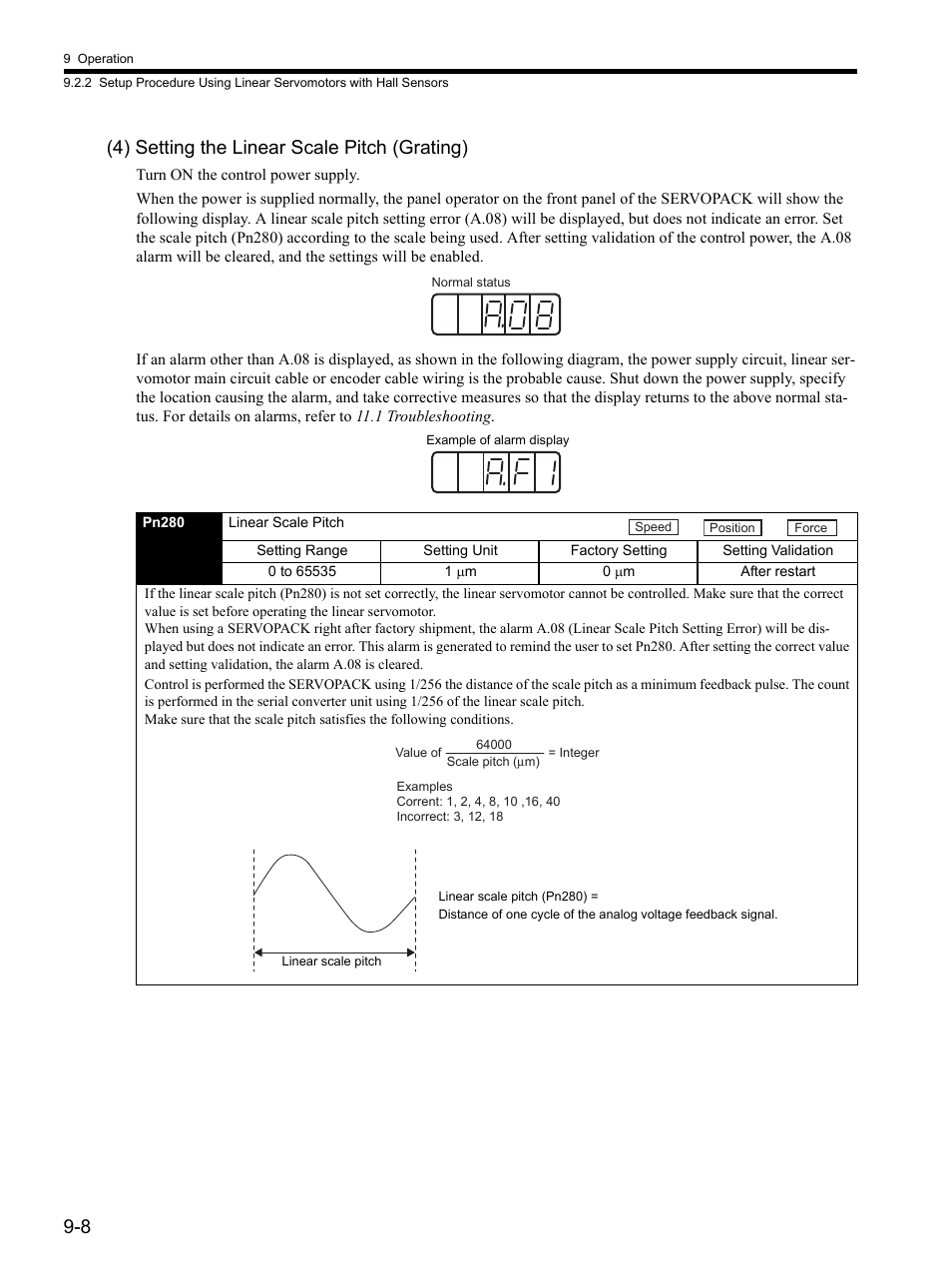 8 (4) setting the linear scale pitch (grating) | Yaskawa SGDH Linear Sigma Series User Manual | Page 252 / 425