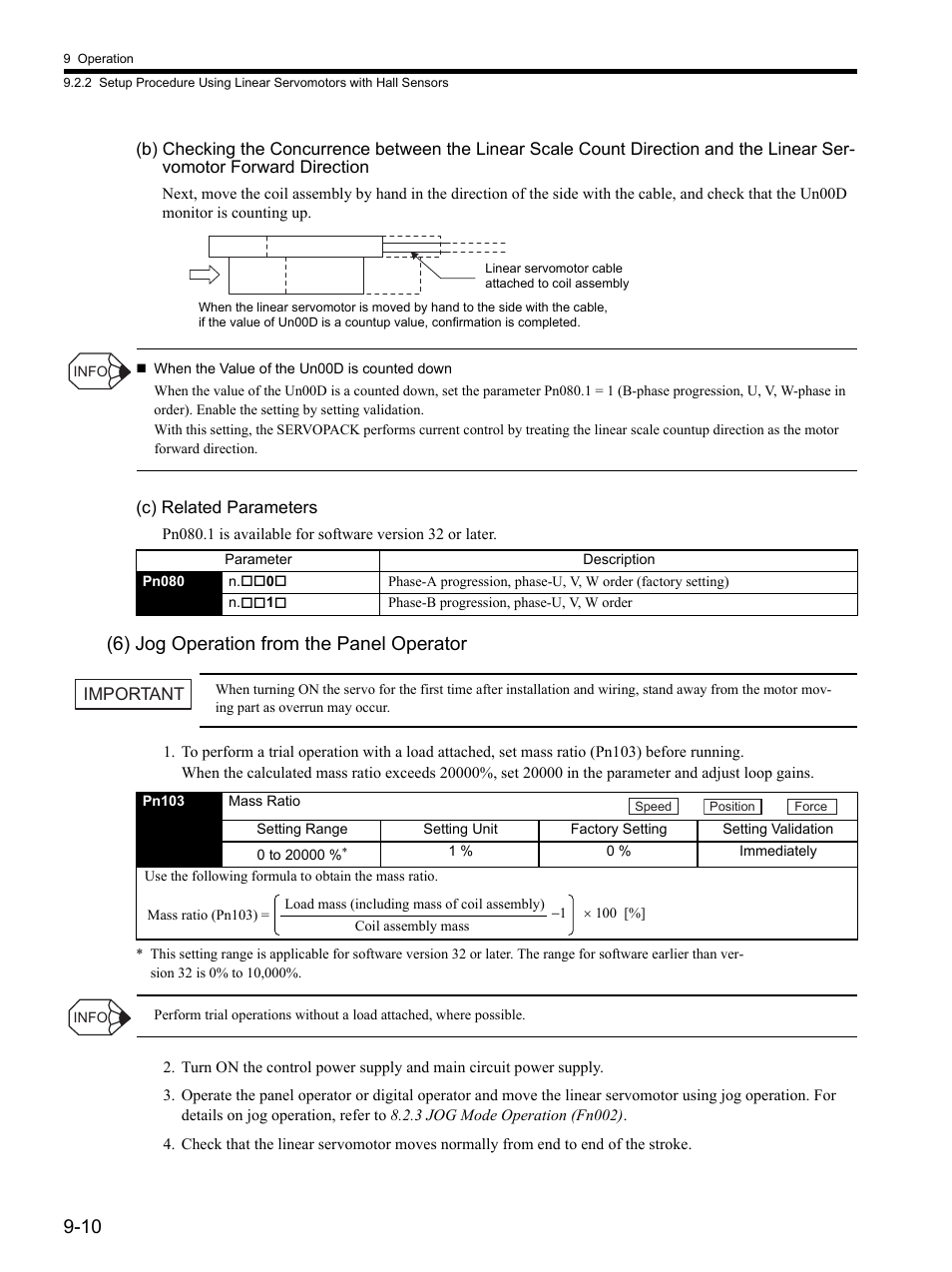 6) jog operation from the panel operator | Yaskawa SGDH Linear Sigma Series User Manual | Page 254 / 425