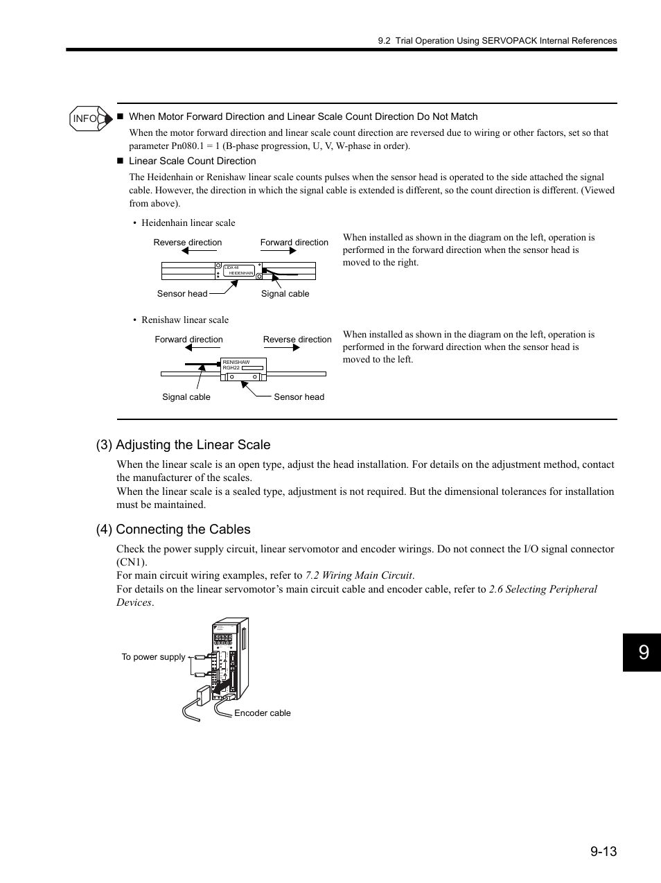 3) adjusting the linear scale, 4) connecting the cables, Mode/set data/ charge power | Servopack 200v yaskawa | Yaskawa SGDH Linear Sigma Series User Manual | Page 257 / 425