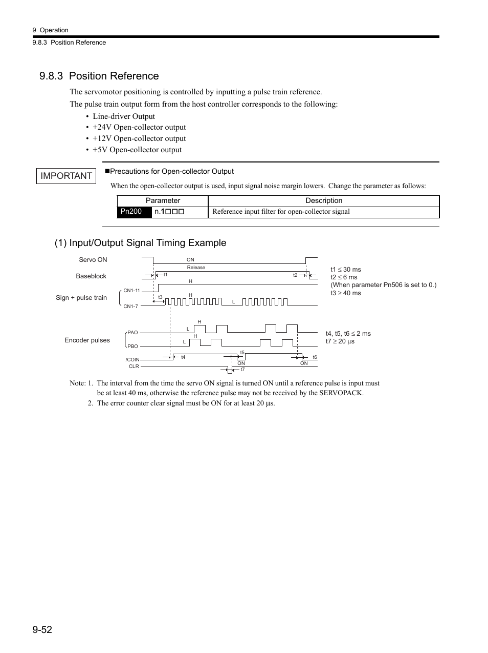 3 position reference, 3 position reference -52, 1) input/output signal timing example | Important | Yaskawa SGDH Linear Sigma Series User Manual | Page 296 / 425