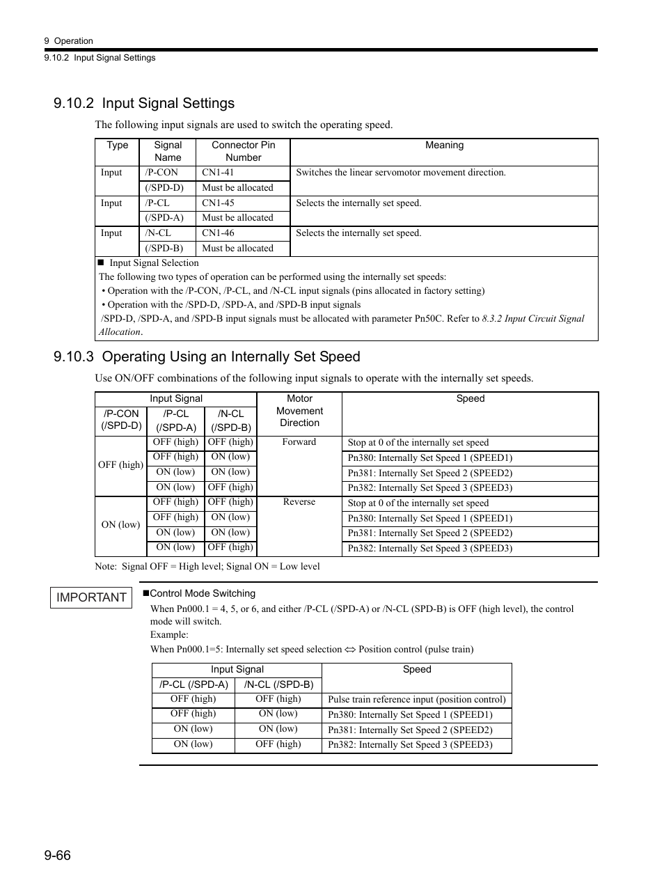 2 input signal settings, 3 operating using an internally set speed | Yaskawa SGDH Linear Sigma Series User Manual | Page 310 / 425