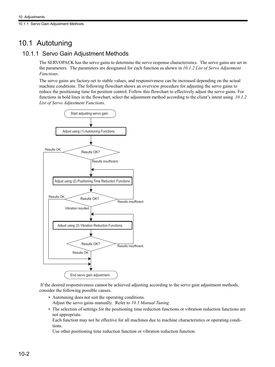 1 autotuning, 1 servo gain adjustment methods, 1 autotuning -2 | 1 servo gain adjustment methods -2, 1 autotuning . if, Refer to 10.1 autotuning | Yaskawa SGDH Linear Sigma Series User Manual | Page 324 / 425