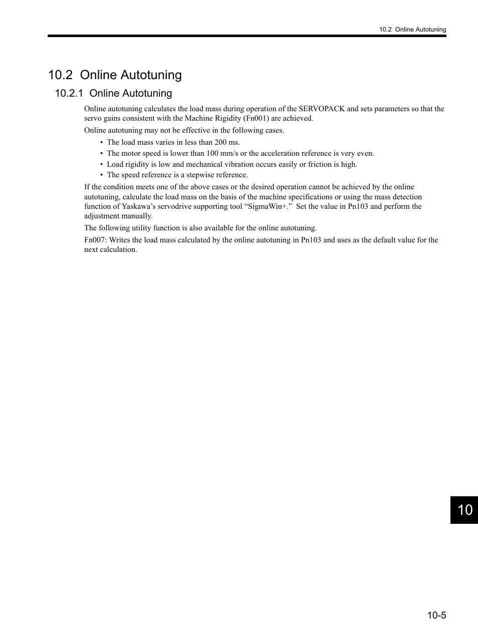 2 online autotuning, 1 online autotuning, 2 online autotuning -5 | 1 online autotuning -5 | Yaskawa SGDH Linear Sigma Series User Manual | Page 327 / 425