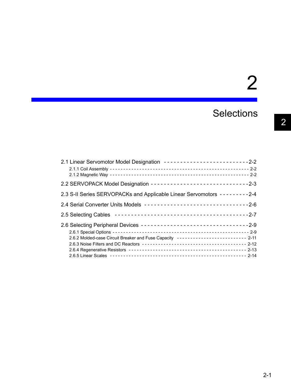 2 selections, Selections | Yaskawa SGDH Linear Sigma Series User Manual | Page 35 / 425