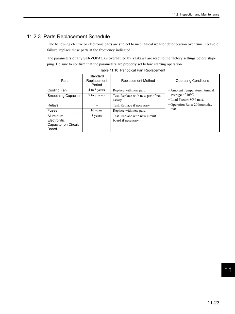 3 parts replacement schedule, 3 parts replacement schedule -23 | Yaskawa SGDH Linear Sigma Series User Manual | Page 375 / 425