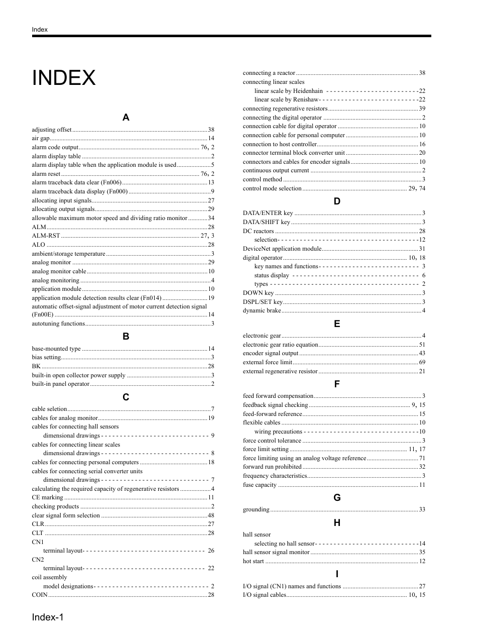 Index, Index-1 | Yaskawa SGDH Linear Sigma Series User Manual | Page 421 / 425