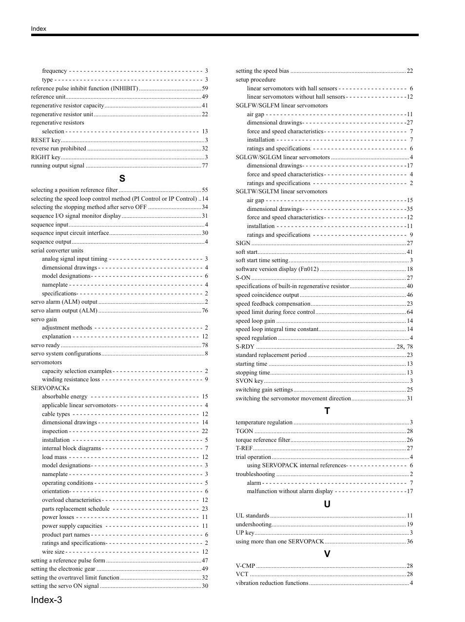 Index-3 | Yaskawa SGDH Linear Sigma Series User Manual | Page 423 / 425