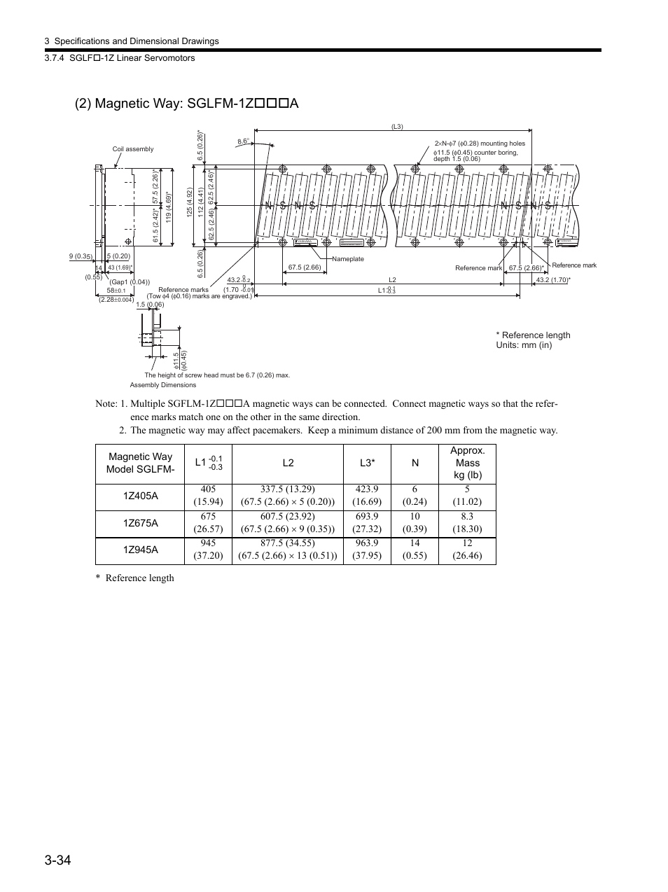 34 (2) magnetic way: sglfm-1za | Yaskawa SGDH Linear Sigma Series User Manual | Page 82 / 425