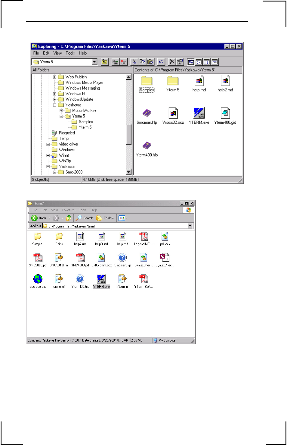 Figure 2: yterm program group in windows 95, Figure 3: yterm program group in windows xp, Yterm (the smc communication program) | Yaskawa YTerm User Manual | Page 12 / 56