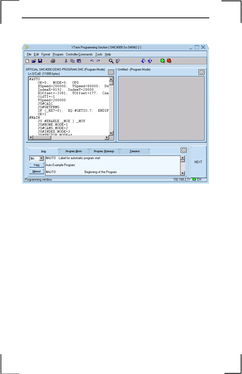 Using yterm, The programming screen, Figure 8: programming screen | Navigating around the programming screen, Using yterm the programming screen | Yaskawa YTerm User Manual | Page 18 / 56