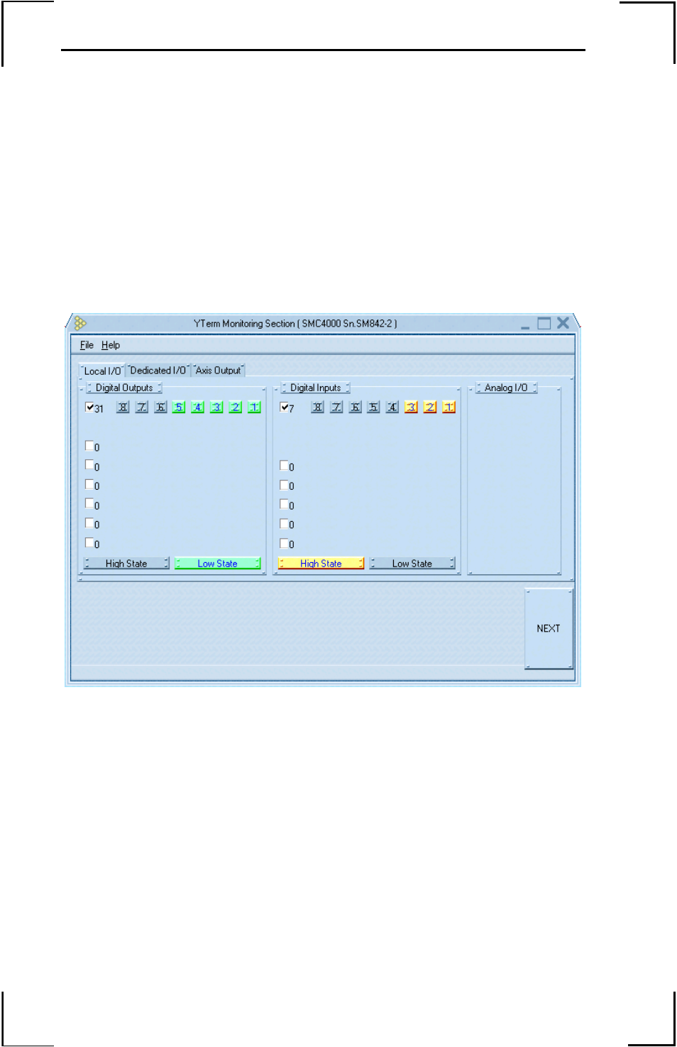 Emergency stop button, The monitoring screen, Figure 28: the monitoring section screen | Emergency stop button the monitoring screen | Yaskawa YTerm User Manual | Page 42 / 56