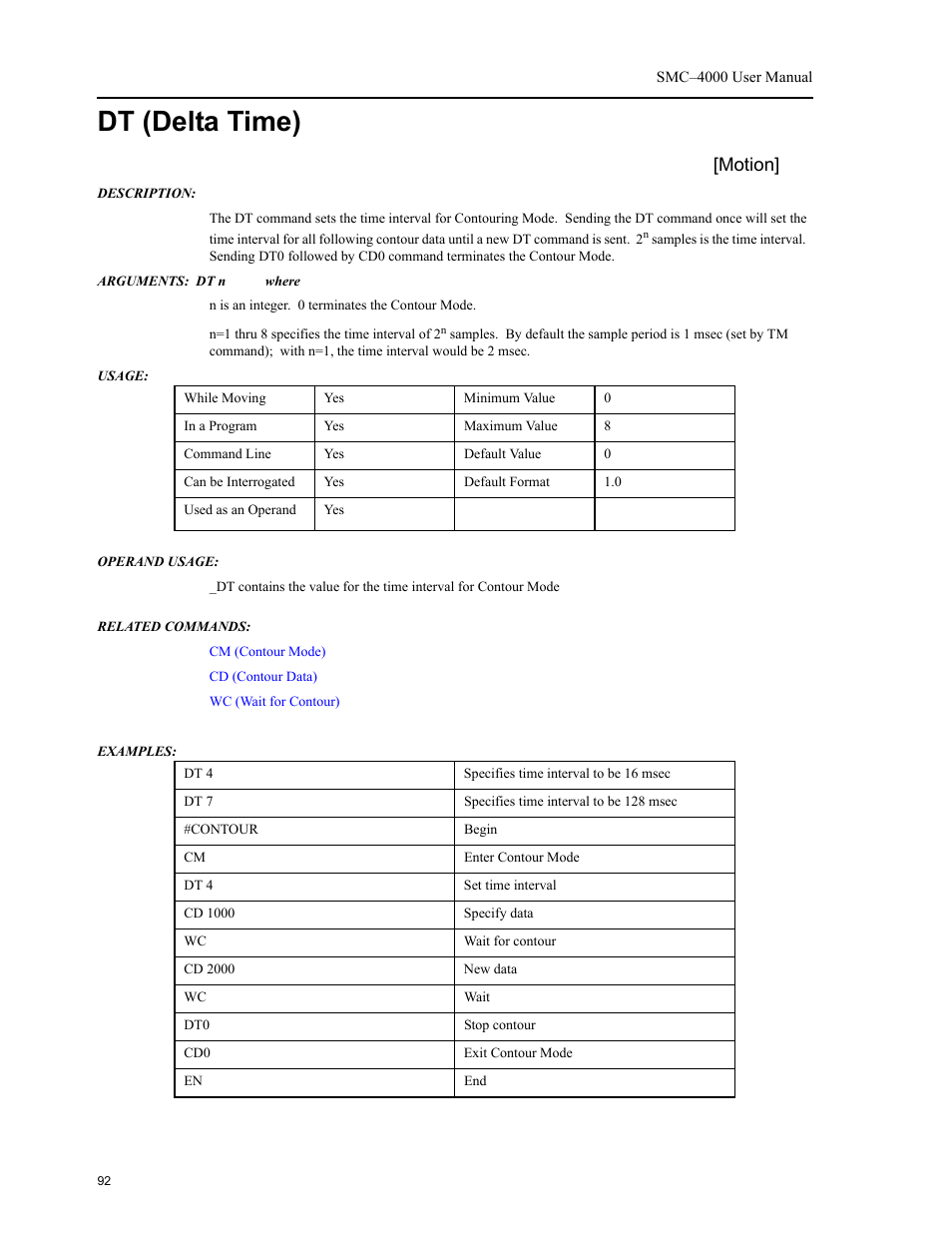 Dt (delta time), Motion | Yaskawa SMC–4000 User Manual | Page 102 / 385