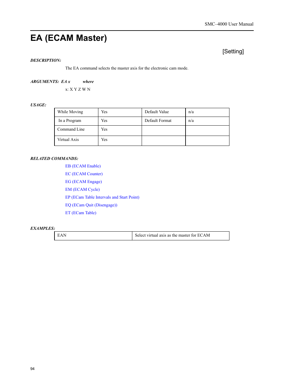 Ea (ecam master) | Yaskawa SMC–4000 User Manual | Page 104 / 385