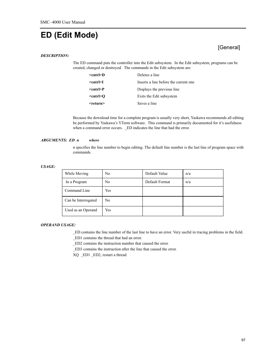 Ed (edit mode), General | Yaskawa SMC–4000 User Manual | Page 107 / 385