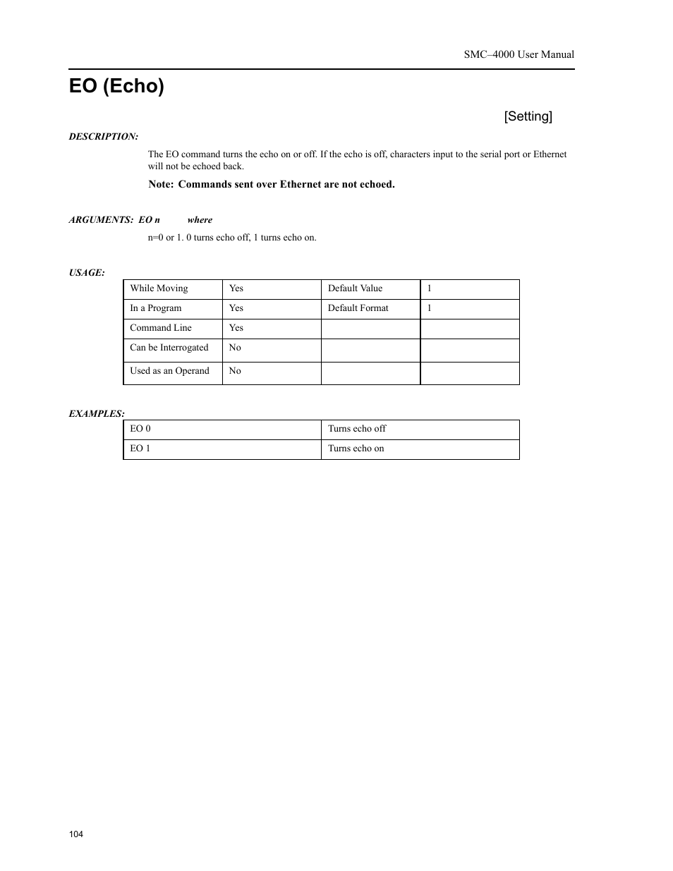 Eo (echo) | Yaskawa SMC–4000 User Manual | Page 114 / 385