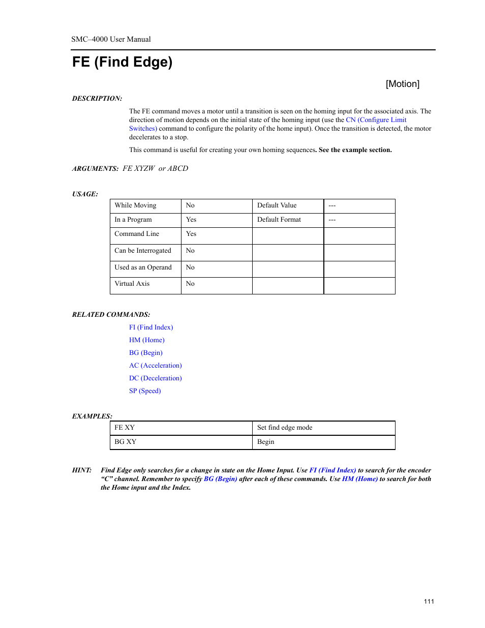 Fe (find edge), Motion | Yaskawa SMC–4000 User Manual | Page 121 / 385