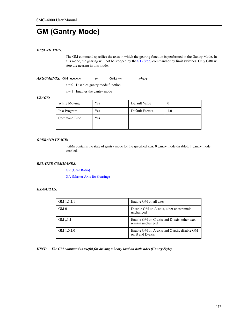 Gm (gantry mode) | Yaskawa SMC–4000 User Manual | Page 127 / 385