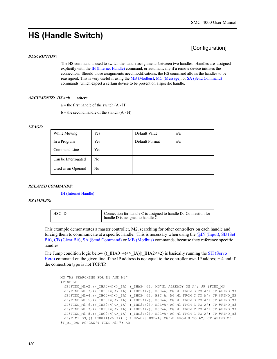 Hs (handle switch), Configuration | Yaskawa SMC–4000 User Manual | Page 130 / 385