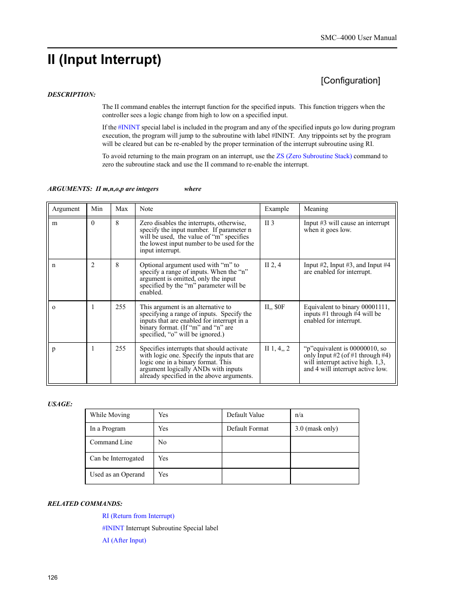 Ii (input interrupt), Configuration | Yaskawa SMC–4000 User Manual | Page 136 / 385