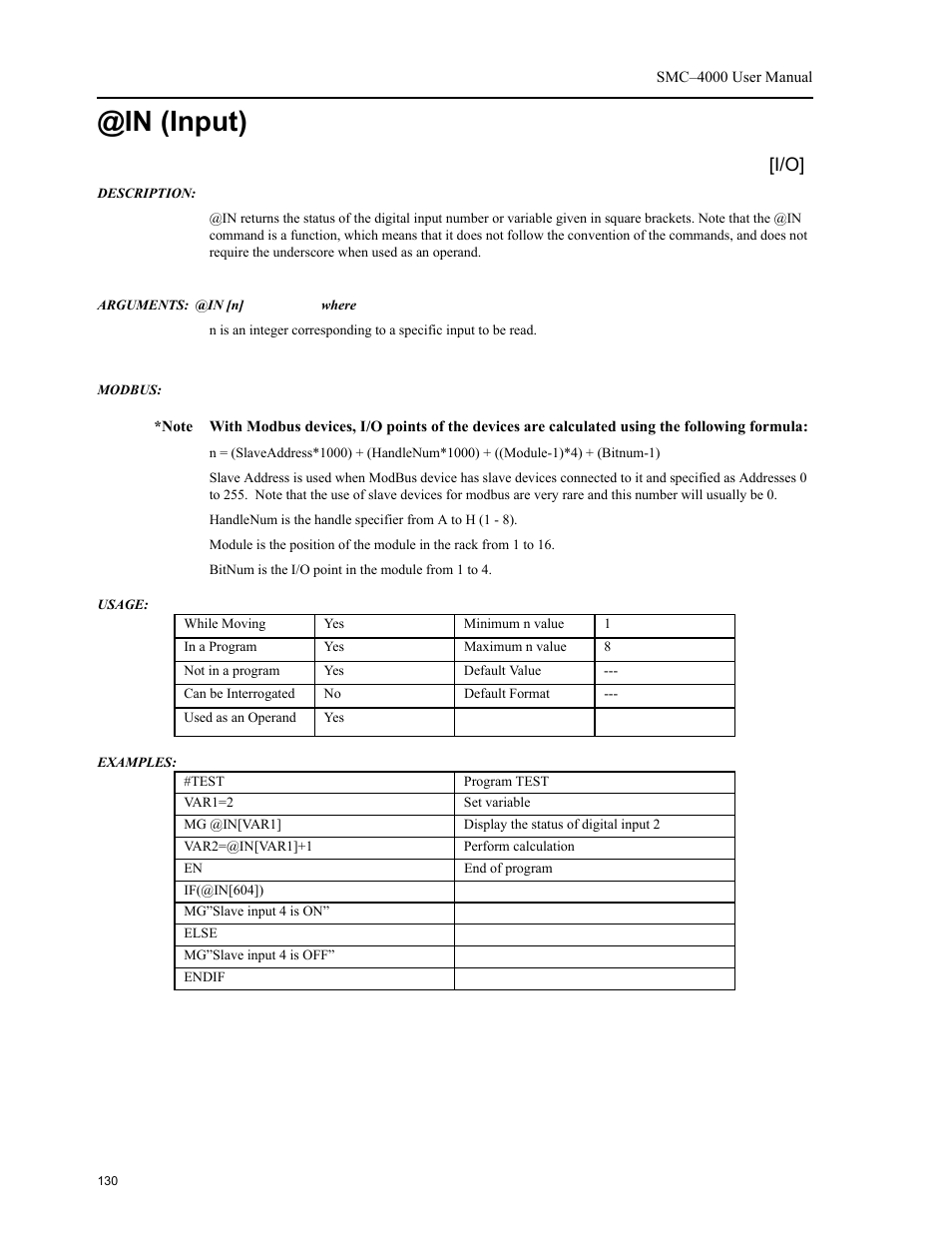 In (input), Function to read | Yaskawa SMC–4000 User Manual | Page 140 / 385