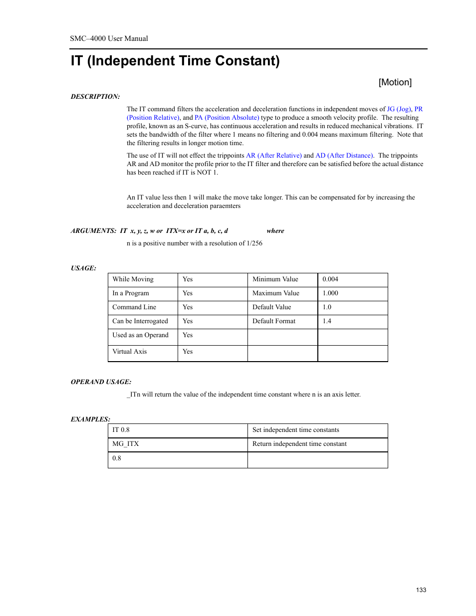 It (independent time constant), Motion | Yaskawa SMC–4000 User Manual | Page 143 / 385