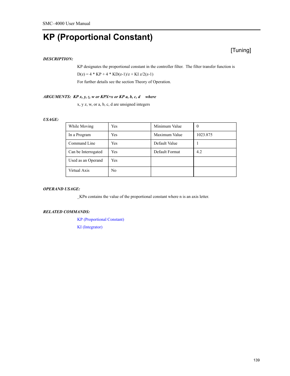 Kp (proportional constant), Tuning | Yaskawa SMC–4000 User Manual | Page 149 / 385