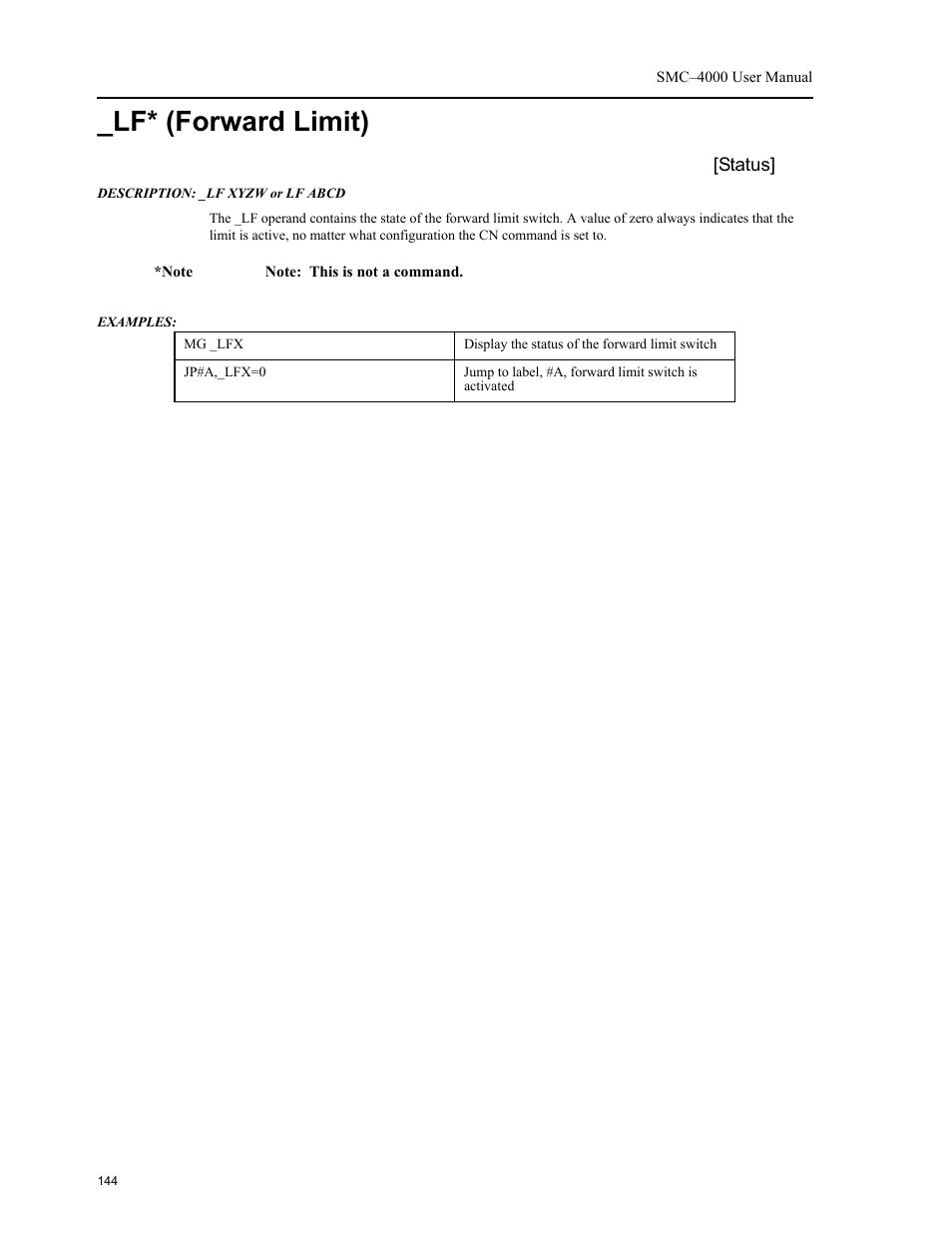 Lf* (forward limit) | Yaskawa SMC–4000 User Manual | Page 154 / 385