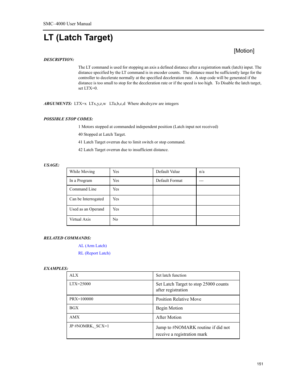 Lt (latch target), Motion | Yaskawa SMC–4000 User Manual | Page 161 / 385