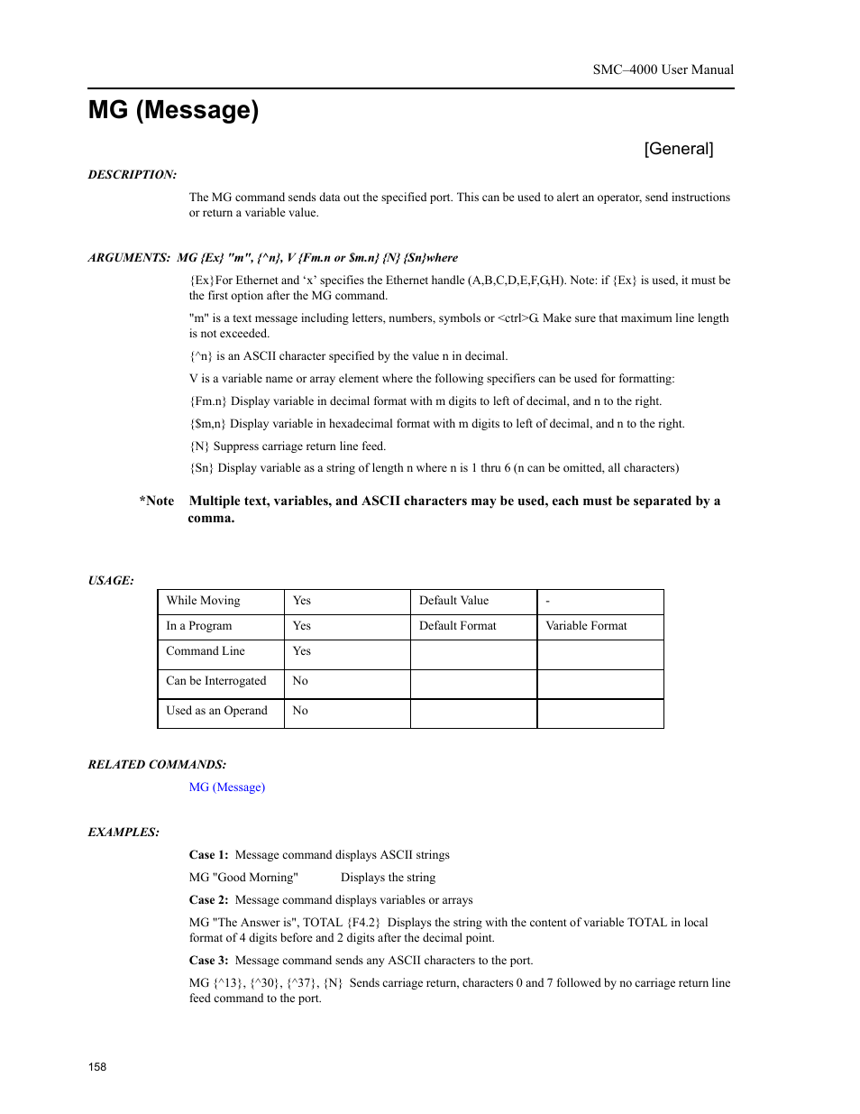 Mg (message), General | Yaskawa SMC–4000 User Manual | Page 168 / 385