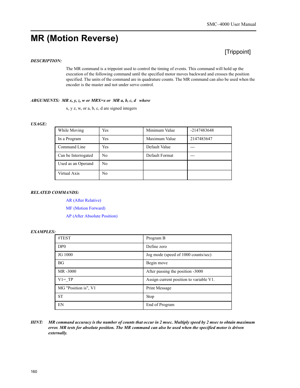 Mr (motion reverse), Trippoint | Yaskawa SMC–4000 User Manual | Page 170 / 385