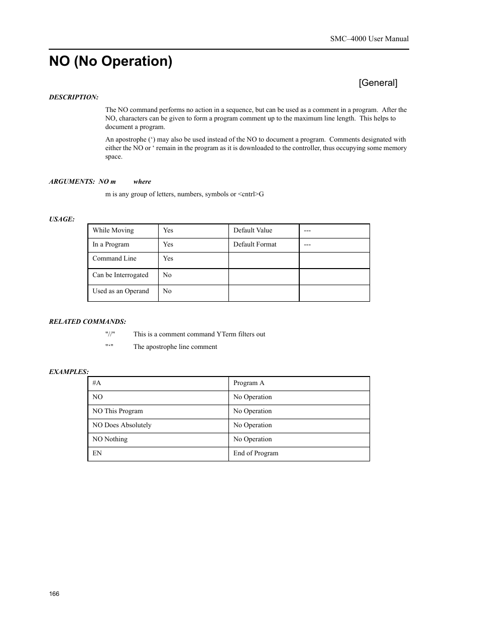 No (no operation), General | Yaskawa SMC–4000 User Manual | Page 176 / 385