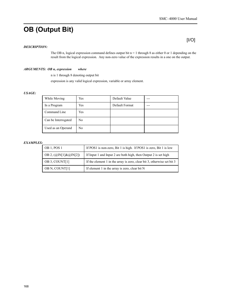 Ob (output bit) | Yaskawa SMC–4000 User Manual | Page 178 / 385